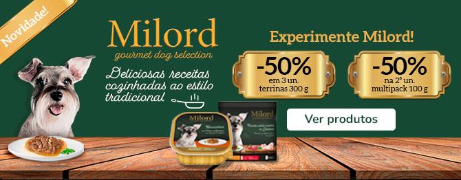 -50% na 2ª un. em multipacks e -50% na 3ª un. em comida húmida Milord