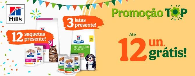 Na compra de ração da Hill's Diet para cão e gato, receba uma promoção especial. Disponível numa seleção de dietas veterinárias.
