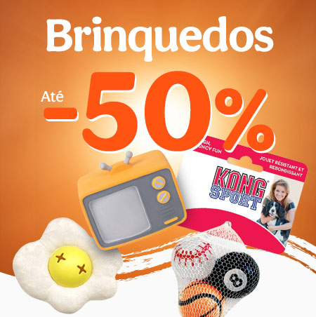 Até 50% de desconto em brinquedos para cão.