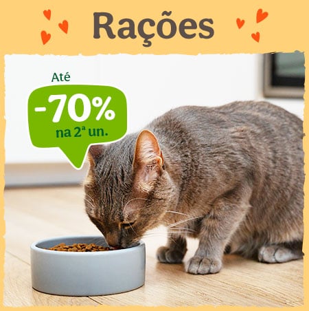 Até 70% de desconto na 2ª unidade de ração para gato na Tiendanimal. Aproveite esta oferta para oferecer ao seu felino uma alimentação de qualidade a preços reduzidos!