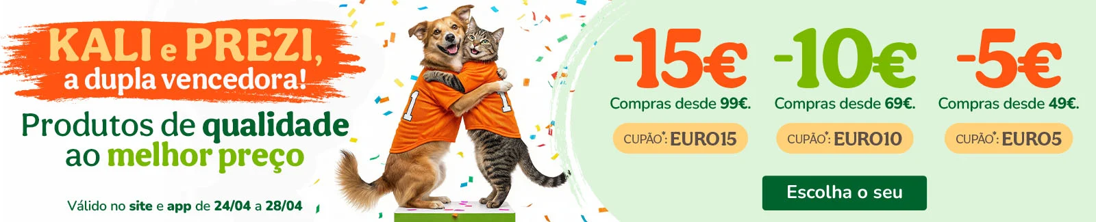 15&euro; de desconto em compras desde 99&euro; com o cup&atilde;o: EURO15 | 10&euro; de desconto em compras desde 69&euro; com o cup&atilde;o: EURO10 ou 5&euro; de desconto em compras desde 49&euro; com o cup&atilde;o: EURO5