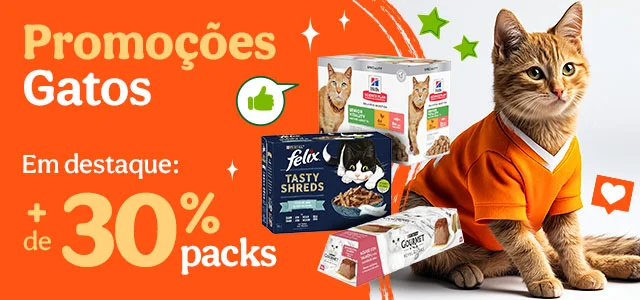 + de 30% de desconto em packs de alimento húmido para gato.