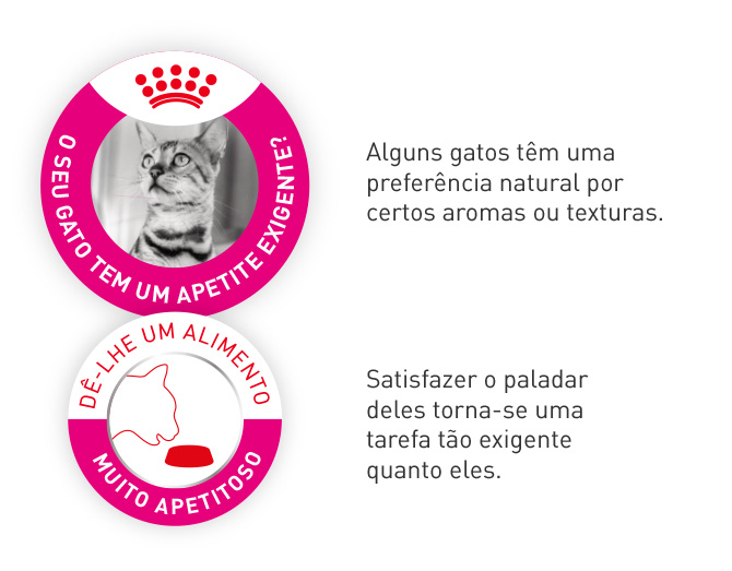 Royal Canin Exigent Savour. A melhor escolha quando satisfazer o paladar do seu gato é uma tarefa exigente devido às suas preferências de texturas e/ou aromas.
