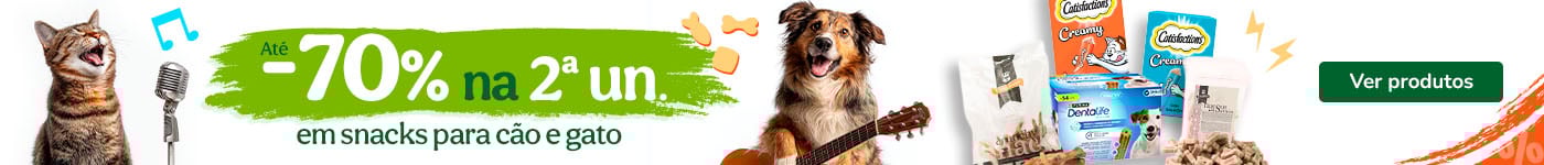 Até 70% de desconto na 2ª unidade de snacks para o seu patudo.