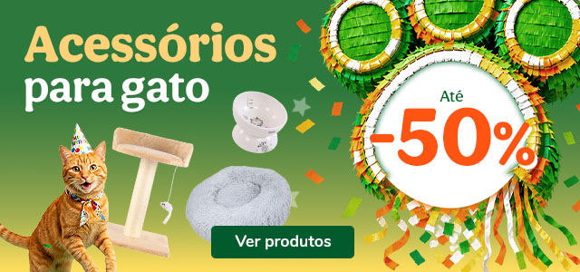 Até 50% de desconto em acessórios para gatos.