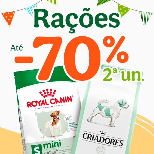 70% de desconto na 2.ª unidade em rações para cão.