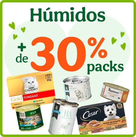 +30% de desconto em packs de alimento húmido para o seu patudo.