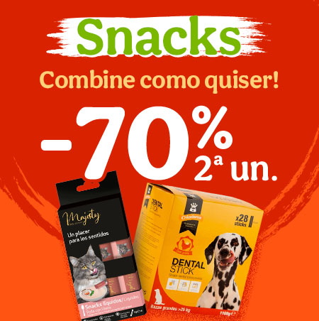 70% de desconto na 2ª unidade de snacks para o seu patudo.