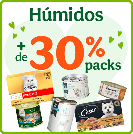 +30% de desconto em packs de alimento húmido para o seu patudo.