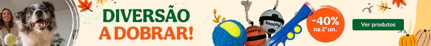 40% de desconto na 2ª unidade de brinquedos para cão.