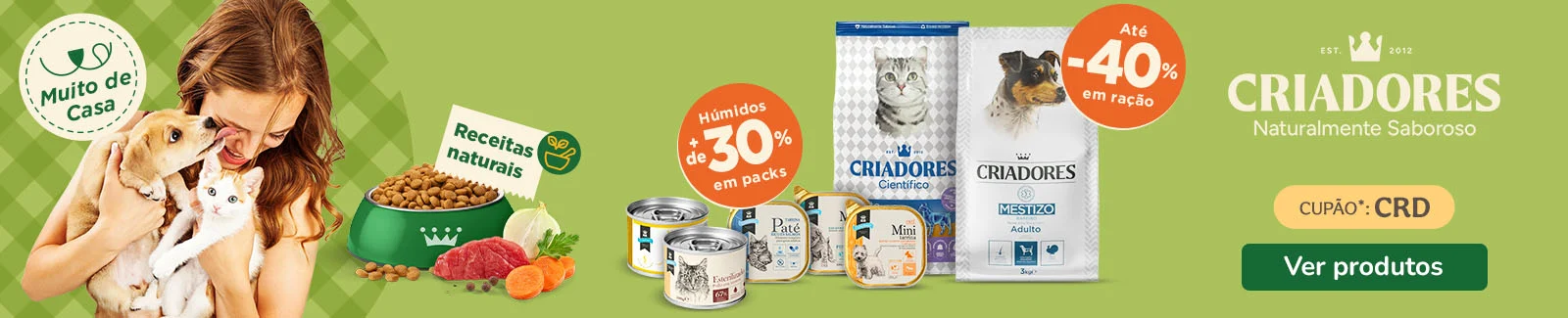 Criadores: At&eacute; 40% de desconto em ra&ccedil;&atilde;o e +30% de desconto em packs de alimento h&uacute;mido para o seu patudo.