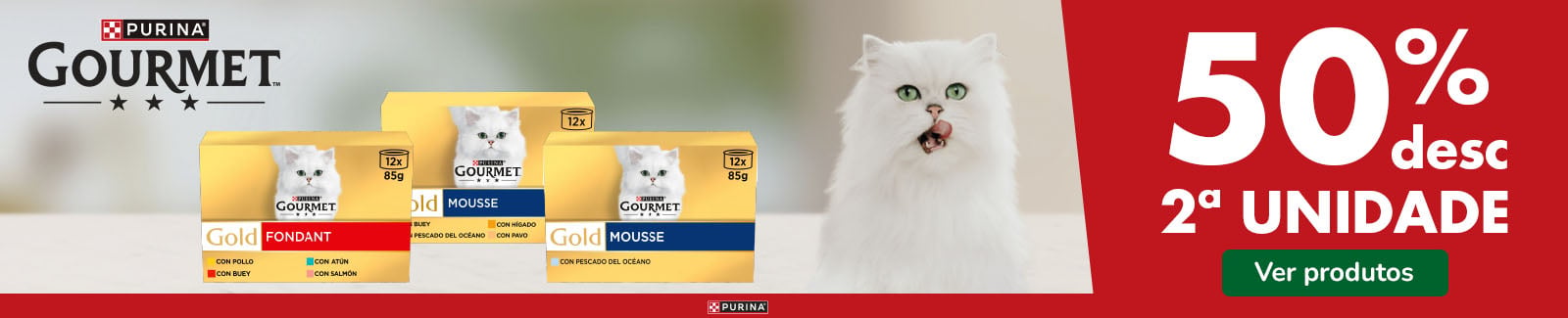 Gourmet: At&eacute; 50% de desconto na 2.&ordf; unidade de alimenta&ccedil;&atilde;o h&uacute;mida para gato.