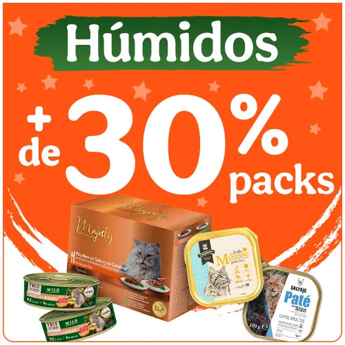 +30% de desconto em packs de comida húmida para gatos.