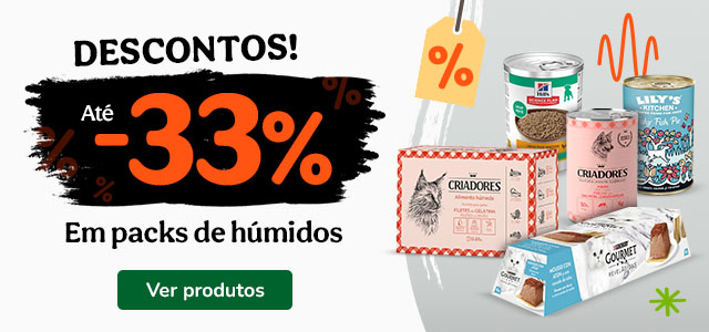 33% de desconto em packs de alimento húmido.