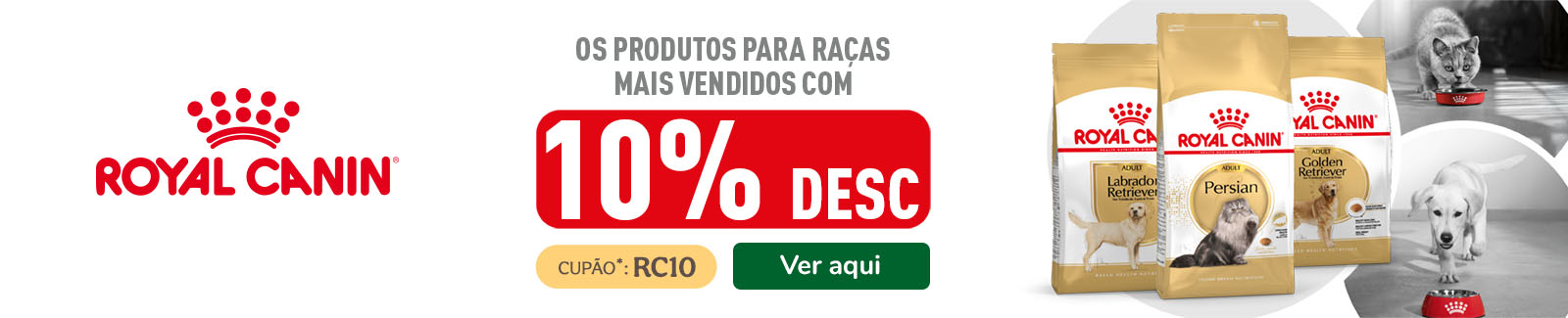 10% de desconto numa seleção de rações Royal Canin para cão e gato na Tiendanimal. Garanta uma alimentação de qualidade com esta oferta exclusiva.