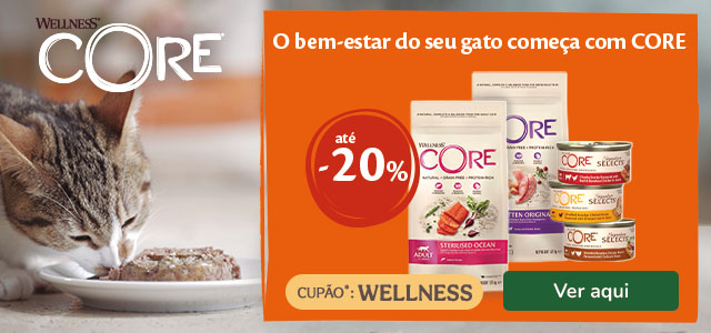 Wellness Core: Até 20% de desconto em ração e alimento húmido para gato.