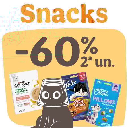 Miaumania: 60% de desconto na 2ª unidade de snacks para gato.