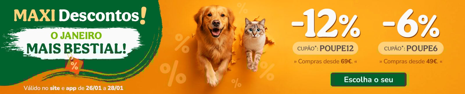 12% de desconto em compras desde 69&euro; com o cup&atilde;o POUPE12 ou 6% de desconto em compras desde 49&euro; com o cup&atilde;o POUPE6.