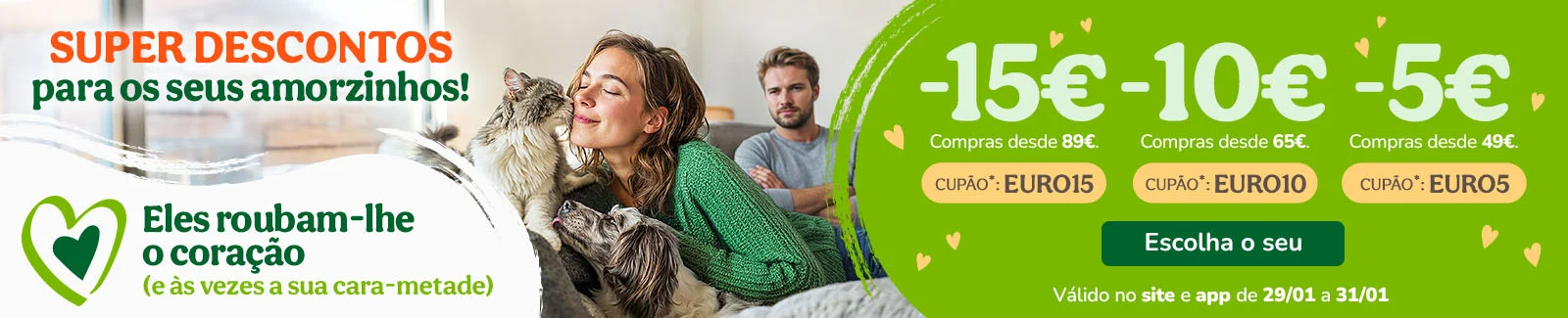 15&euro; de desconto em compras desde 89&euro; com o cup&atilde;o: EURO15 ou 10&euro; de desconto em compras desde 59&euro; com o cup&atilde;o: EURO10 ou 5&euro; de desconto em compras desde 49&euro; com o cup&atilde;o: EURO5