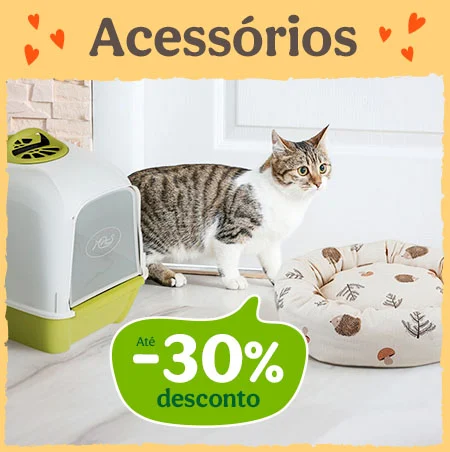 Até 30% de desconto em acessórios para gatos.