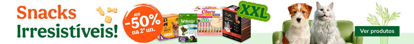 Até 50% de desconto na 2ª unidade de snacks para o seu patudo.