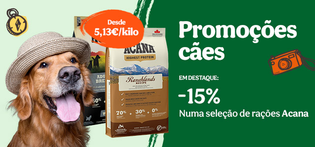 Promoções cães: -15% desc em rações Acana