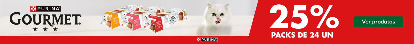 Gourmet: 25% de desconto em packs de 24 unidades de húmidos para gato.