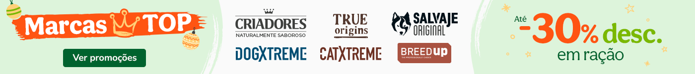 Até 30% de desconto em ração, +30% de desconto em húmidos e até 40% de desconto em snacks.
