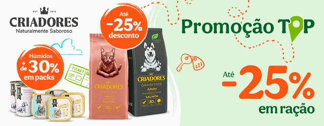 Criadores: Até 25% de desconto em ração e +30% de desconto em packs de alimento húmido para o seu patudo.