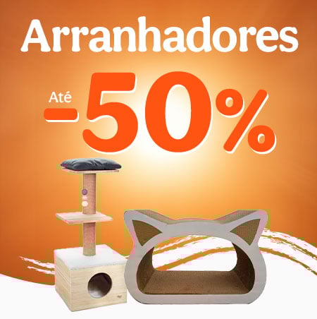 Até 50% de desconto em arranhadores para gato.