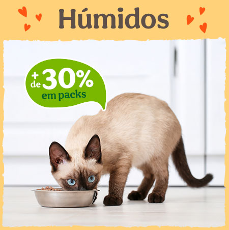 Mais de 30% de desconto em packs de comida húmida para gatos.