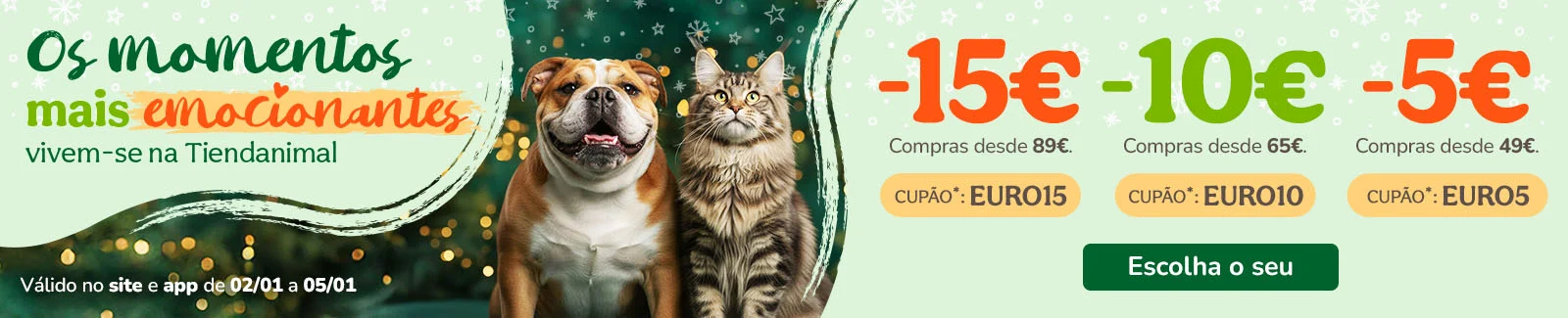 15&euro; de desconto em compras desde 89&euro; com o cup&atilde;o: EURO15 ou 10&euro; de desconto em compras desde 59&euro; com o cup&atilde;o: EURO10 ou 5&euro; de desconto em compras desde 49&euro; com o cup&atilde;o: EURO5
