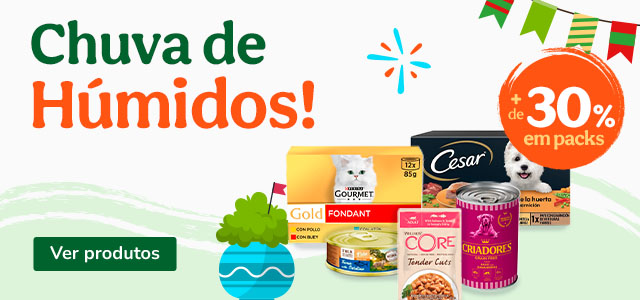 +30% de desconto em packs de alimento húmido para o seu animal de estimação.