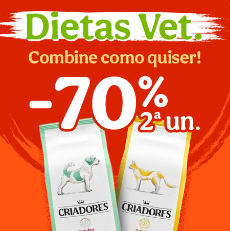 70% de desconto na 2ª unidade de dietas veterinárias para o seu patudo.