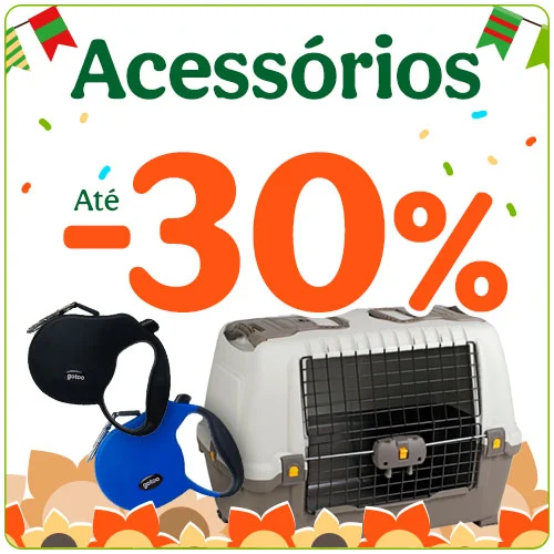Até 30% de desconto em acessórios para passeios com cães.