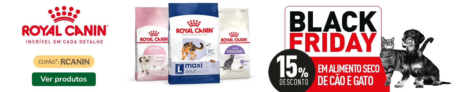 Royal Canin: 15% de desconto em ração para cão e gato.