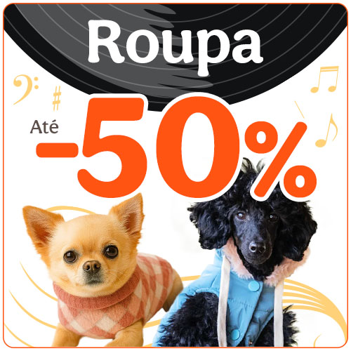 Até 50% de desconto em roupa para cão.