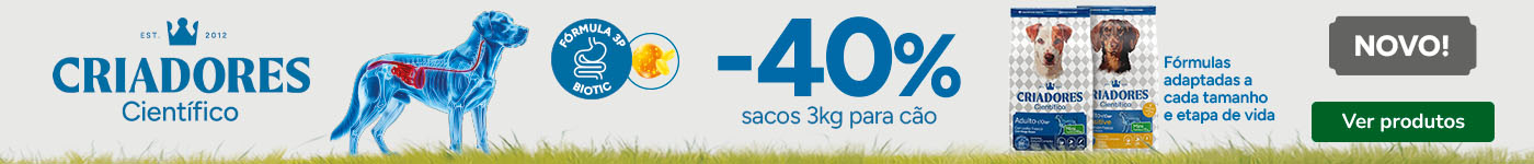 Novidade! Criadores Científico: 40% de desconto em ração para o seu patudo.