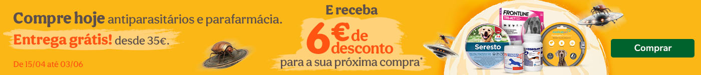 Antiparasitários e Parafarmácia: entrega grátis em compras desde 35€ + 6€ de desconto para a próxima compra!