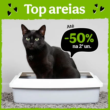 Até 50% de desconto na 2ª unidade de areia para o seu gato.