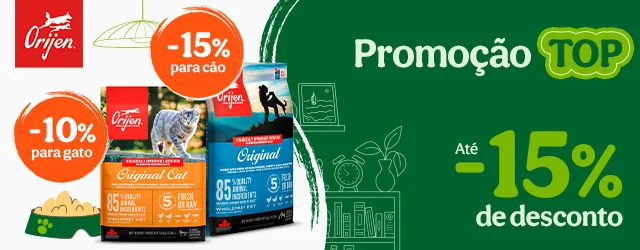 Orijen: Até 15% de desconto em ração para o seu patudo.