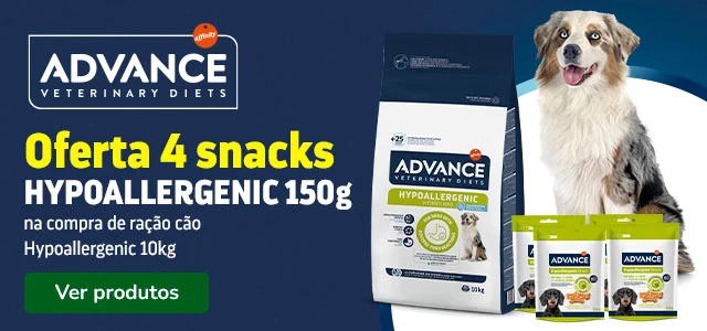 Advance: Ração hypoallergenic para cães com oferta de snacks.