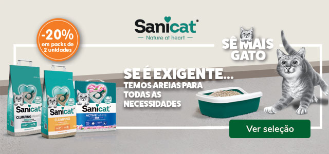 20% de desconto em packs de 2 unidades de areia para gato da Sanicat.