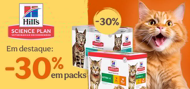 Hill's Science Plan: +30% dto em packs  de comida húmida para gatos.