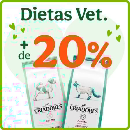 +20% de desconto em dietas veterinárias para o seu patudo.