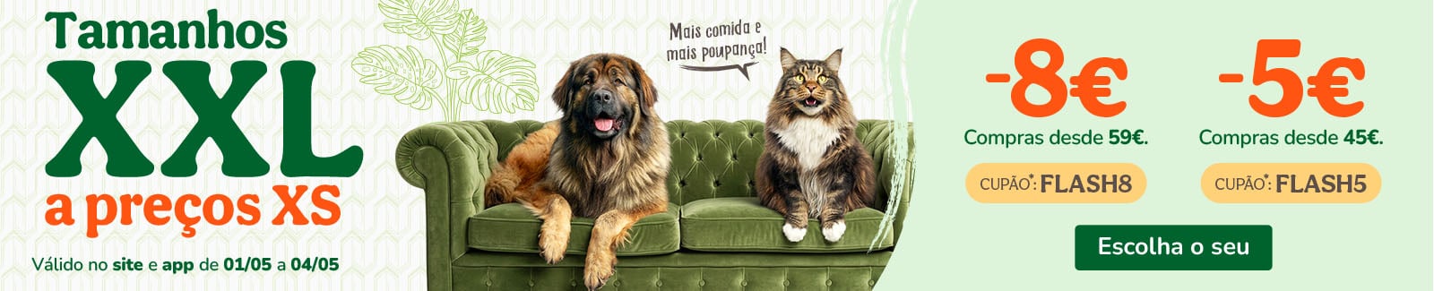 8&euro; de desconto na sua compra desde 59&euro; com o cup&atilde;o: FLASH8 ou 5&euro; de desconto na sua compra desde 45&euro; com o cup&atilde;o: FLASH5.