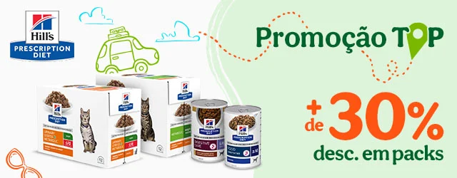Hill’s Prescription Diet: +30% de desconto em packs de comida húmida para o seu patudo.