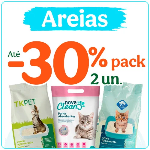 Até 30% de desconto em packs de 2 unidades de areia.