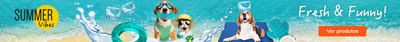 Especial Verão Tiendanimal: descubra produtos essenciais para o bem-estar do seu patudo nos dias quentes. Promoções em acessórios e brinquedos de verão para cão e gato.