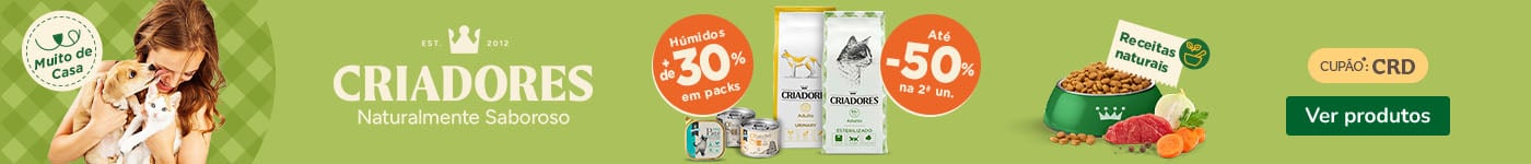 Criadores: Até 50% de desconto na 2.ª unidade de ração e +30% de desconto em packs de alimento húmido para gatos.